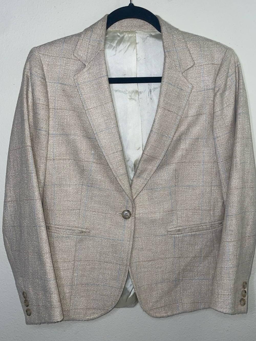 Asher Beige Windowpane‎ Plaid One Button Career Blazer Women's Jacket